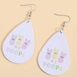 NWT EASTER BUNNIES PASTEL COLORS MY PEEPS FAUX LEATHER DANGLE PIERCED EARRINGS